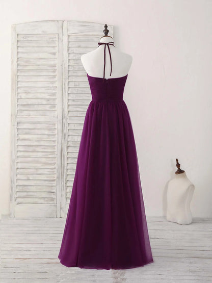 Simple Tulle A-Line Purple Long Prom Dress Bridesmaid Dress
