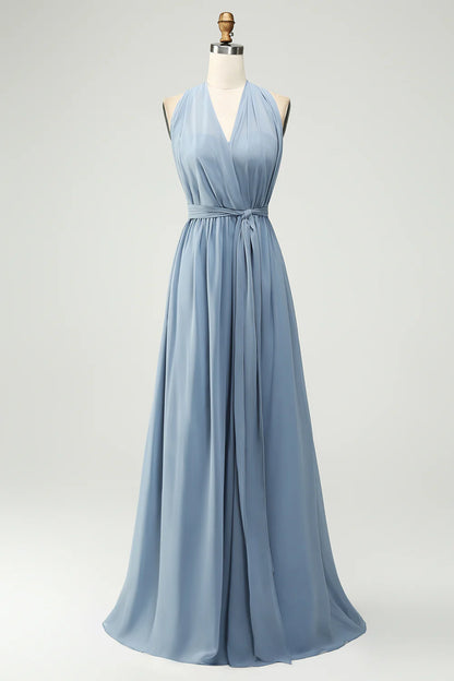 A Line Chiffon Convertible Long Maternity Bridesmaid Dress