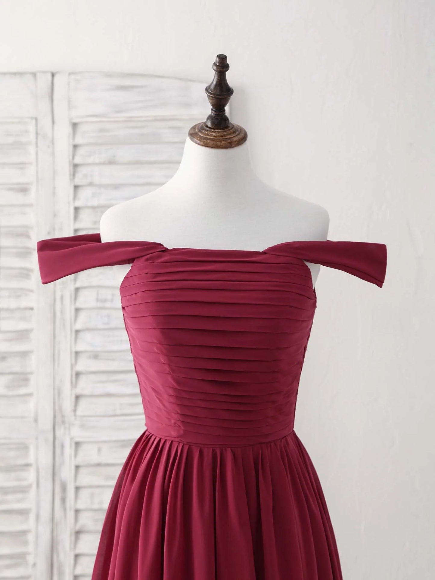 Chiffon Off Shoulder Long Prom Dress Burgundy Bridesmaid Dress