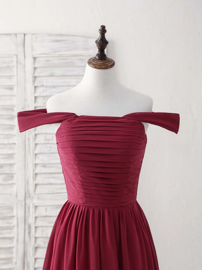 Chiffon Off Shoulder Long Prom Dress Burgundy Bridesmaid Dress