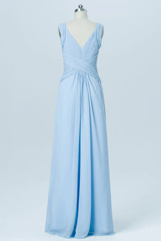 Chiffon V-Neck Banded Waist Bridesmaid Dress