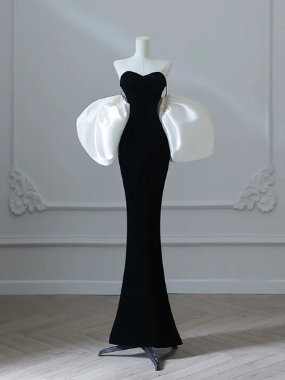 Simple Mermaid Velvet Black Long Evening Dress Black Long Formal Dress