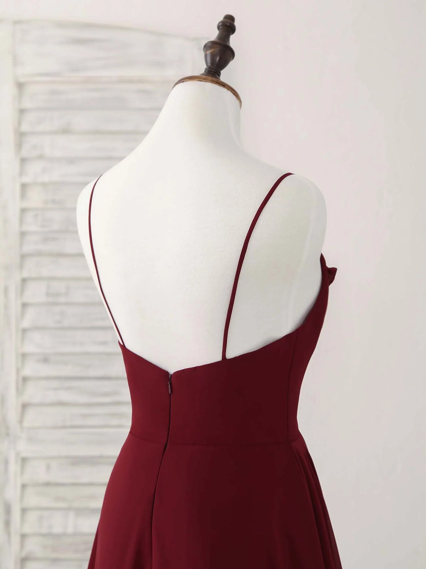 Burgundy V Neck Chiffon Long Prom Dress Bridesmaid Dress