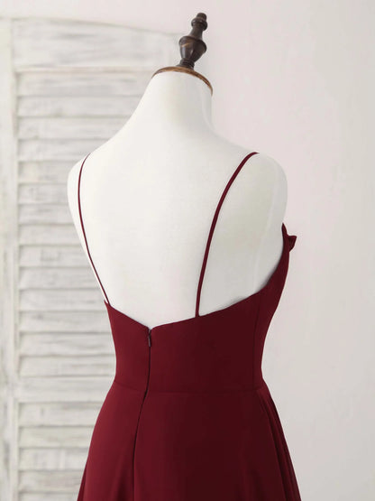 Burgundy V Neck Chiffon Long Prom Dress Bridesmaid Dress