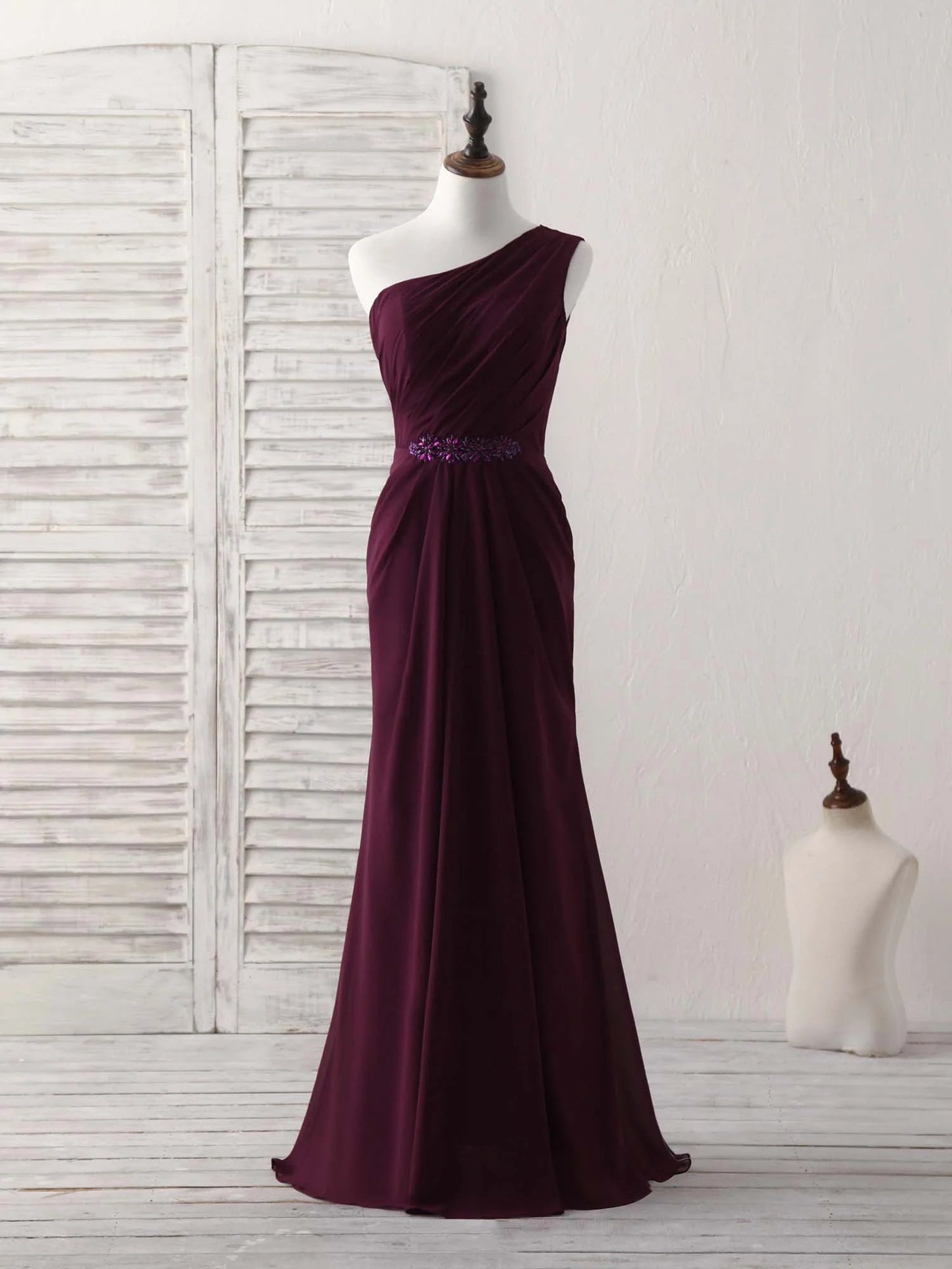 One Shoulder Chiffon Mermaid Long Prom Dresses