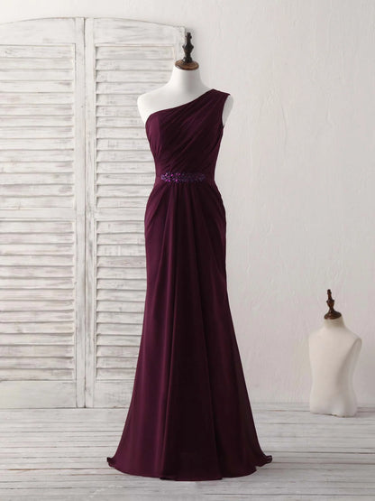 One Shoulder Chiffon Mermaid Long Prom Dresses