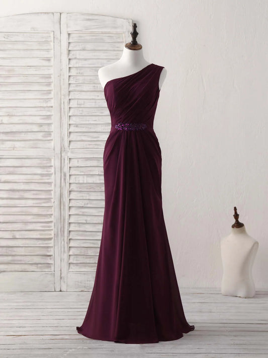One Shoulder Chiffon Mermaid Long Prom Dresses