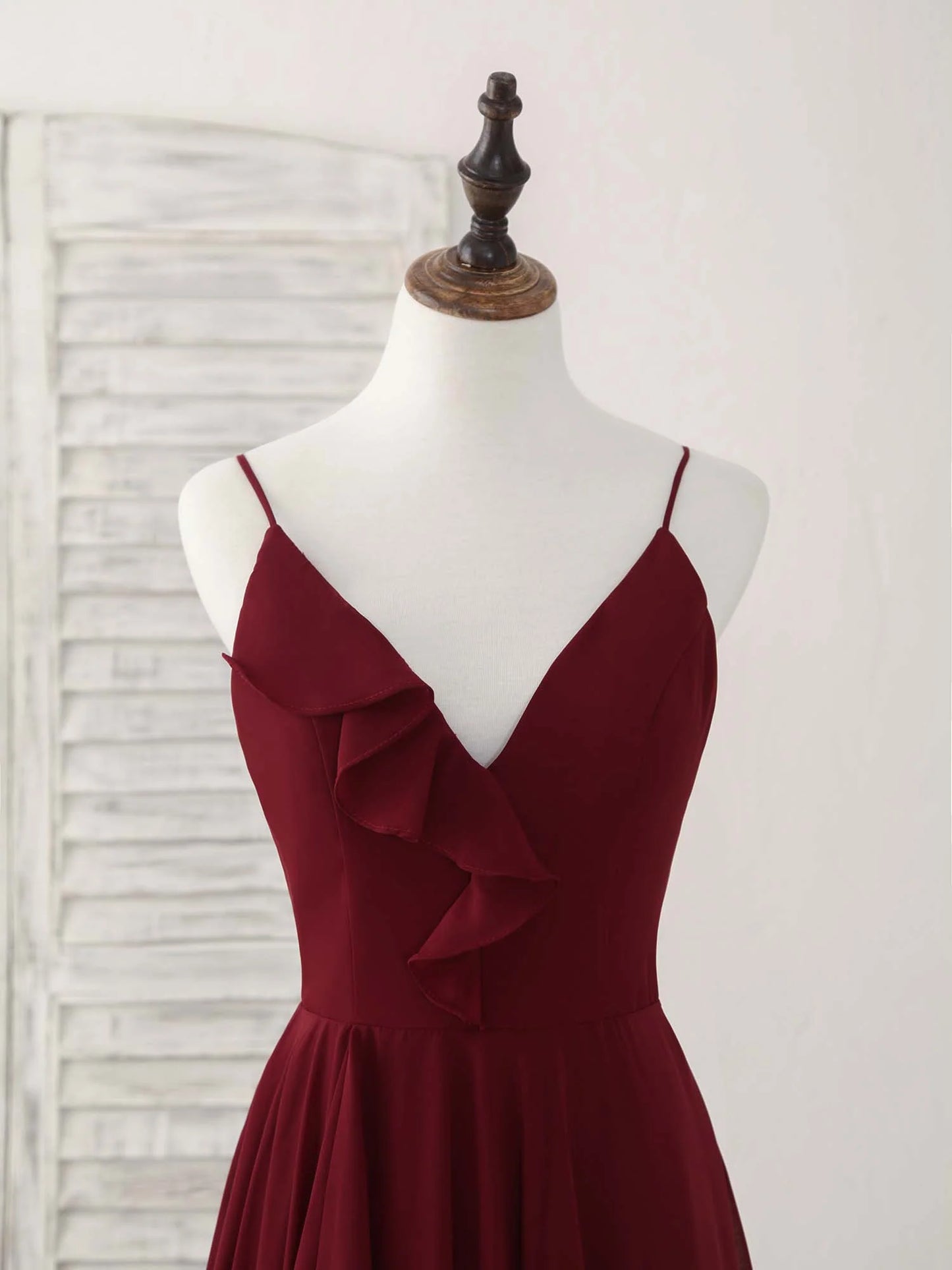 Burgundy V Neck Chiffon Long Prom Dress Bridesmaid Dress