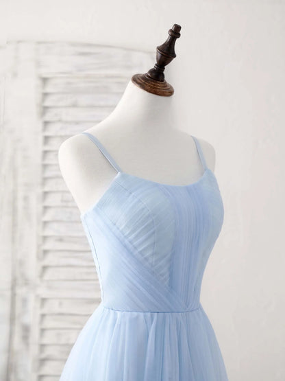 Tulle Long Prom Dress Blue Bridesmaid Dress