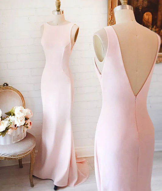 Pink mermaid long prom dress pink formal dress for teens