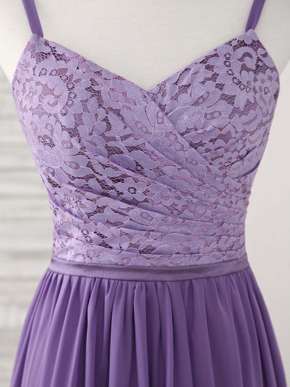 Lace Chiffon Long Prom Dress Purple Bridesmaid Dress