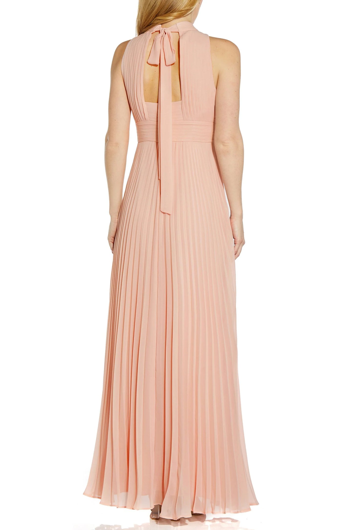 Mock Neck Keyhole Sleeveless Ties At Neck Back Zipper Long Chiffon Prom Dress