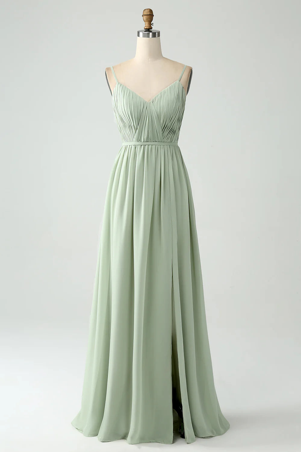 A Line Spaghetti Straps Pleated Maternity Bridesmaid Dress With Slit