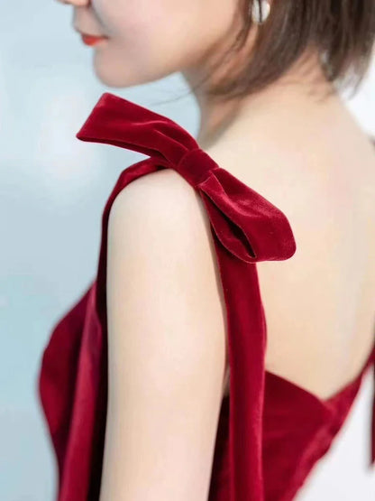 A-Line Sweetheart Neck Velvet Burgundy Long Prom Dress Burgundy Formal Evening Dress