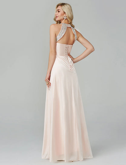 A-shaped formal dress, party attire, wedding guests, floor to ceiling long neckline, silk exposed shoulder strap, crystal sequins