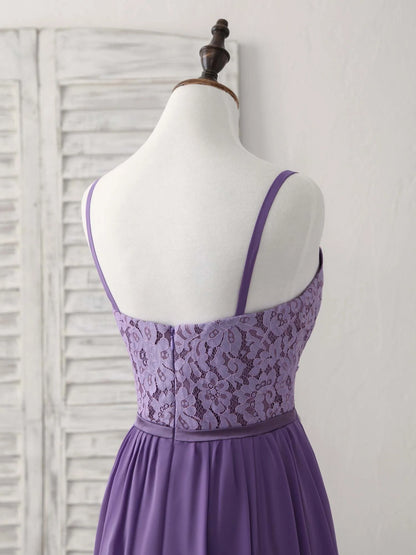 Lace Chiffon Long Prom Dress Purple Bridesmaid Dress