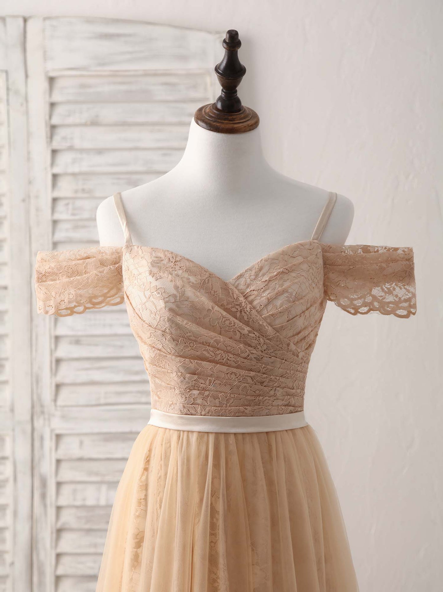 Tulle Long Bridesmaid Dress Champagne Prom Dresses