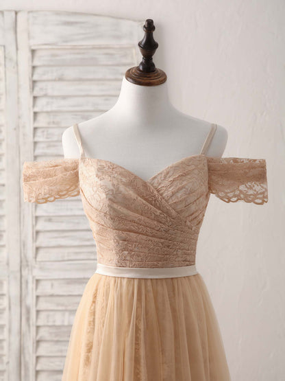 Tulle Long Bridesmaid Dress Champagne Prom Dresses