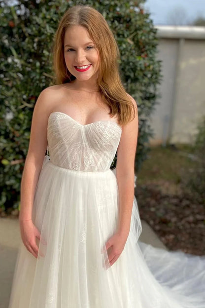 Strapless Long Wedding Dress with Detached Sleeves