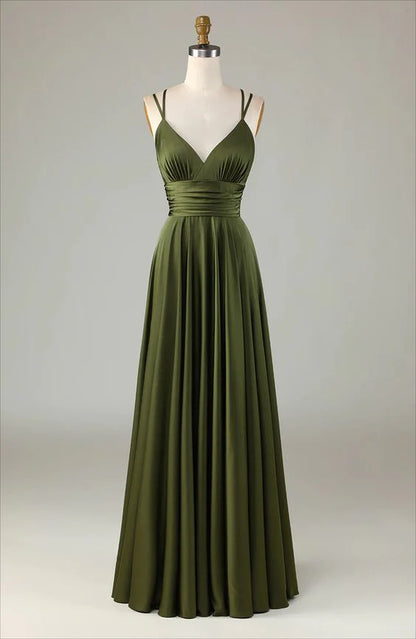 A-line Sleeveless Olive Long Bridesmaid Dress