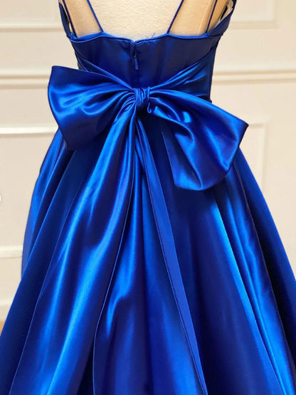 Blue v neck satin long prom dress blue prom dress