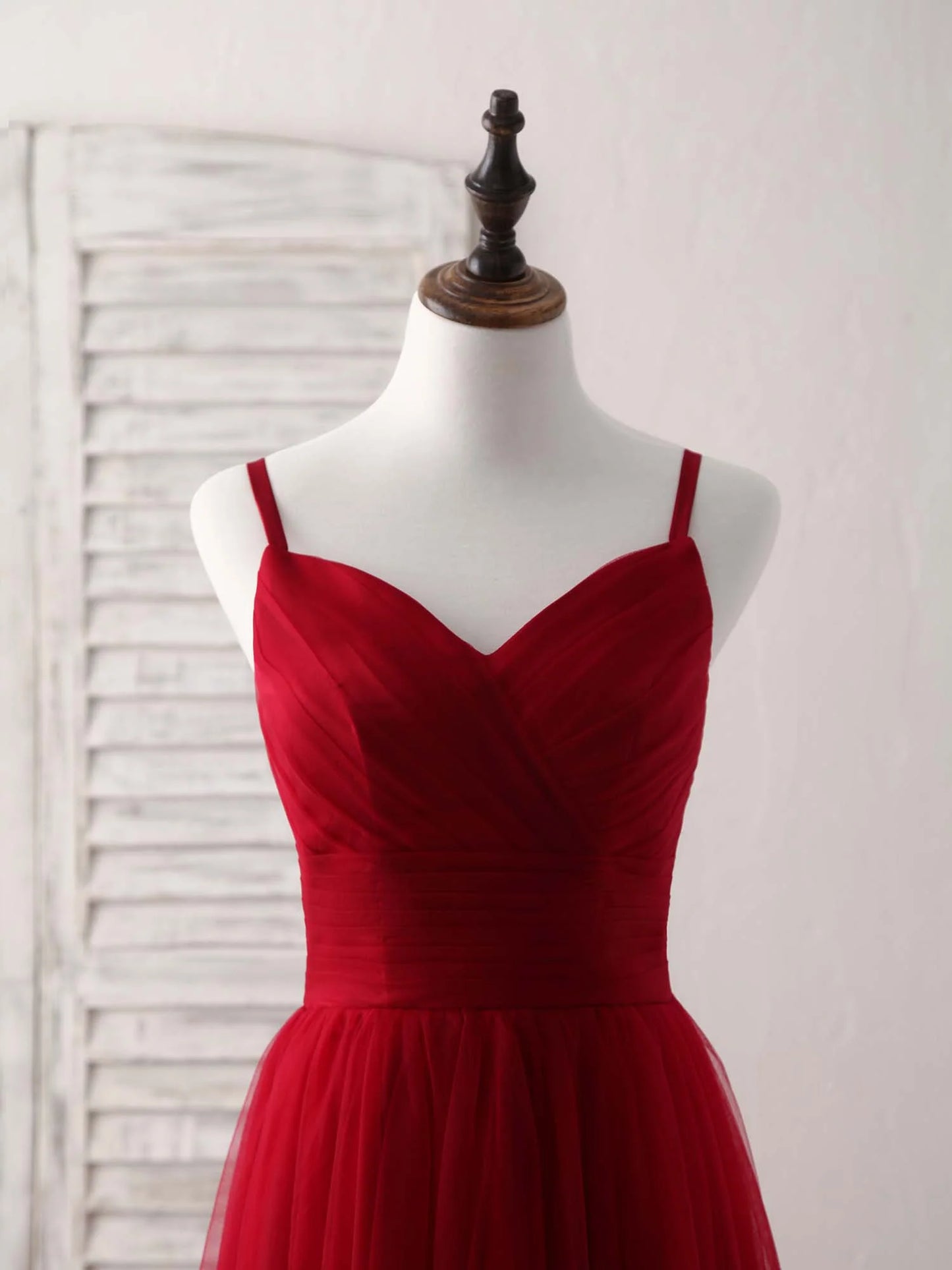 Sweetheart Neck Tulle High Low Prom Dress Burgundy Formal Dress