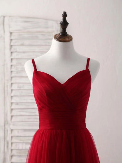 Sweetheart Neck Tulle High Low Prom Dress Burgundy Formal Dress