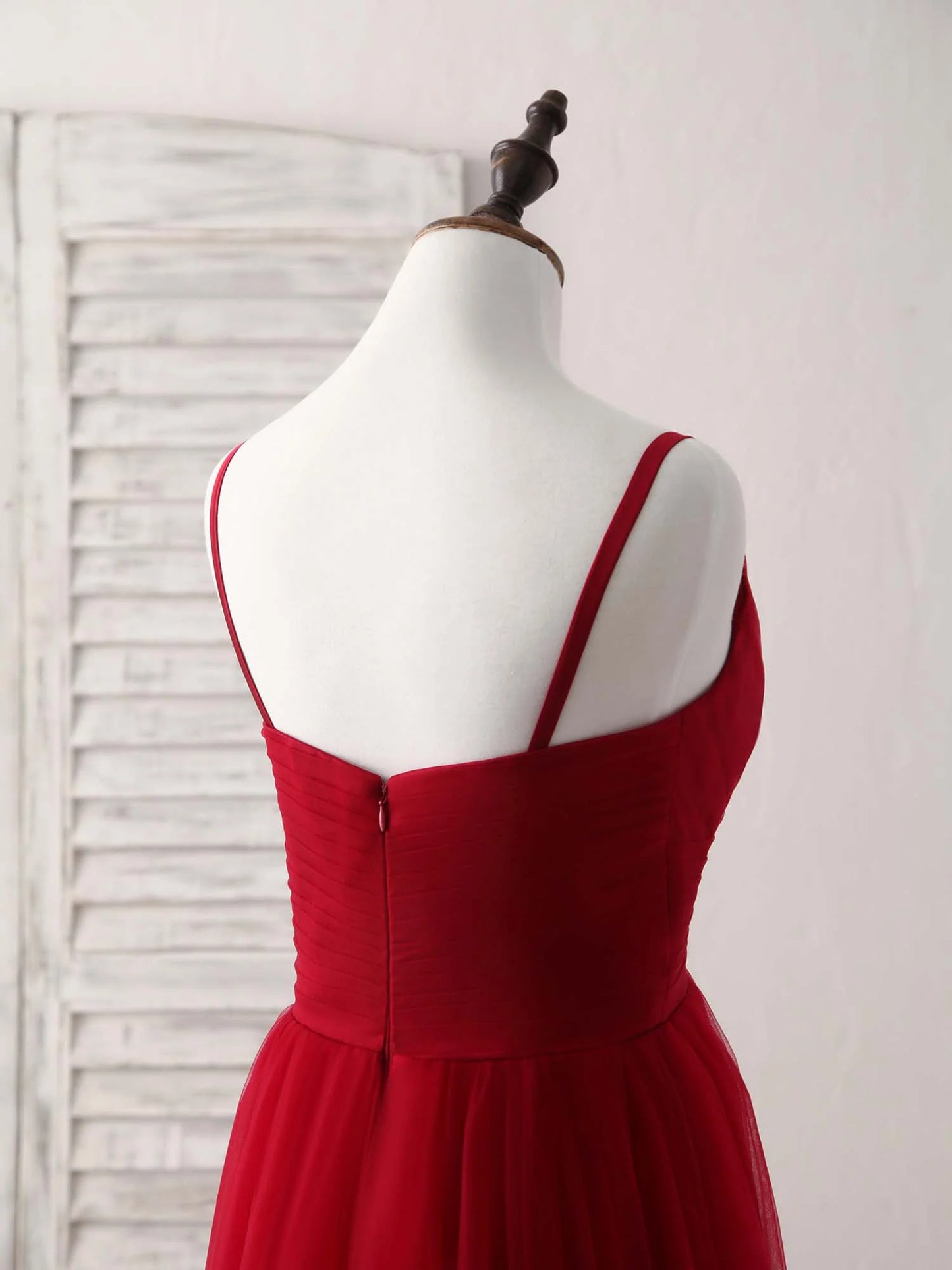 Sweetheart Neck Tulle High Low Prom Dress Burgundy Formal Dress