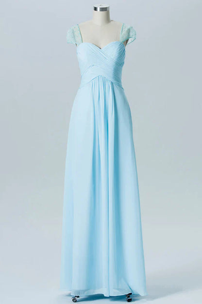 Sweetheart Sheer Puff Sleeve Bridesmaid Dress