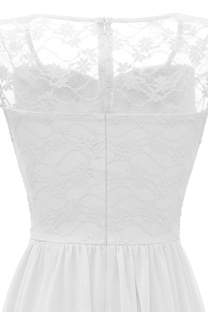 Elegant White Long Lace Dress with Cap Sleeves