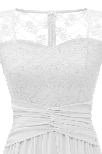 Elegant White Long Lace Dress with Cap Sleeves
