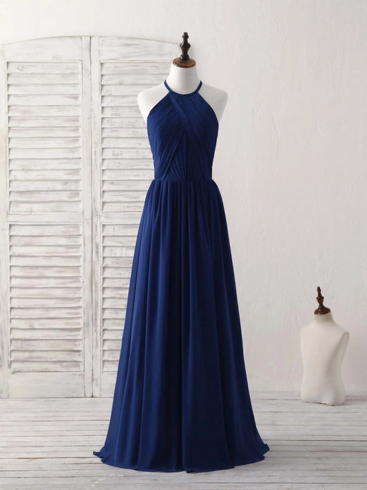 Dark Blue Chiffon Long Prom Dress Blue Bridesmaid Dress