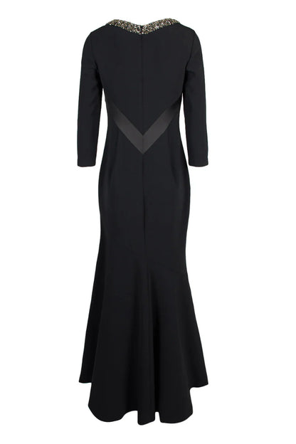 Embellished Boat Neck Long Sleeve Flutter Hem Zipper Back Pleated Crossed Front Mother of the Bride Dresses