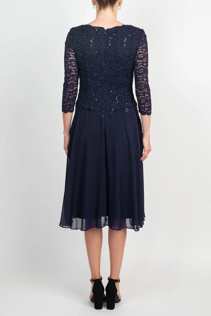 Jewel Neck 3/4 Sleeve Embellished Lace Bodice Zipper Back Solid Lace & Chiffon Mother of the Bride Dresses