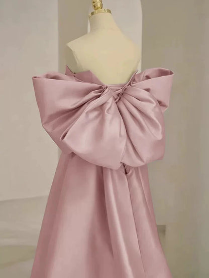 A-Line Sweetheart Neck Satin Pink Long Prom Dress Pink Long Formal Dress