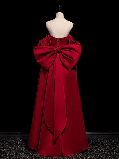 A-Line Burgundy Long Prom Dresses Satin Burgundy Formal Evening Dresses