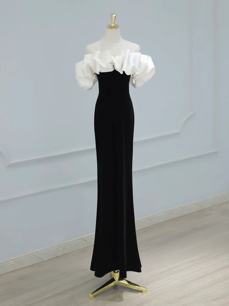 Mermaid Off Shoulder Velvet Black Long Evening Dress Black Formal Dress