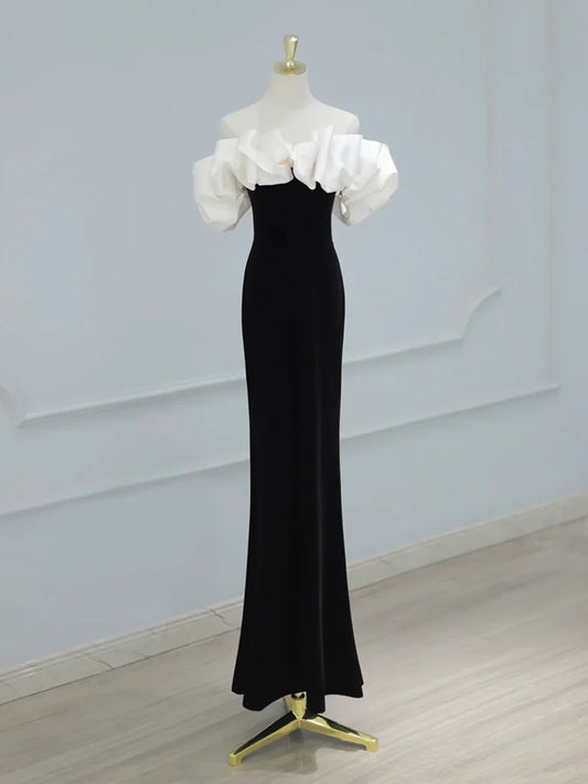 Mermaid Off Shoulder Velvet Black Long Evening Dress Black Formal Dress