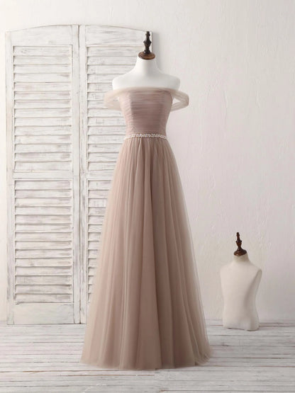Off Shoulder Tulle Long Prom Dress Champagne Evening Dress