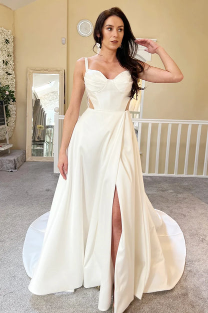 Sweetheart Cutout A-Line Long Wedding Dress with Slit