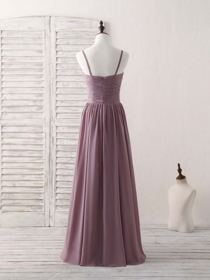 V Neck Chiffon Long Prom Dress Dark Pink Bridesmaid Dress