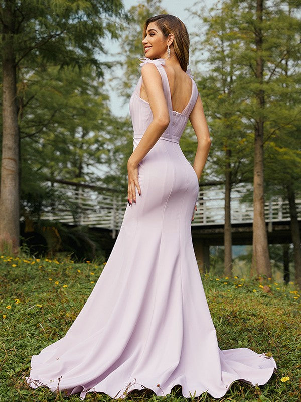 Cylindrical elastic Crepe pleated single shoulder sleeveless tea long bridesmaid dress
