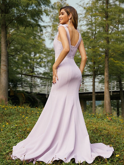 Cylindrical elastic Crepe pleated single shoulder sleeveless tea long bridesmaid dress