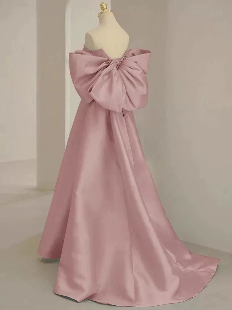 A-Line Sweetheart Neck Satin Pink Long Prom Dress Pink Long Formal Dress