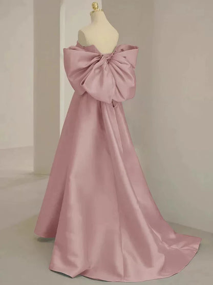 A-Line Sweetheart Neck Satin Pink Long Prom Dress Pink Long Formal Dress