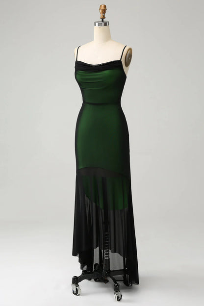 Mermaid Spaghetti Straps Chiffon Bridesmaid Dress with Lace Up Back