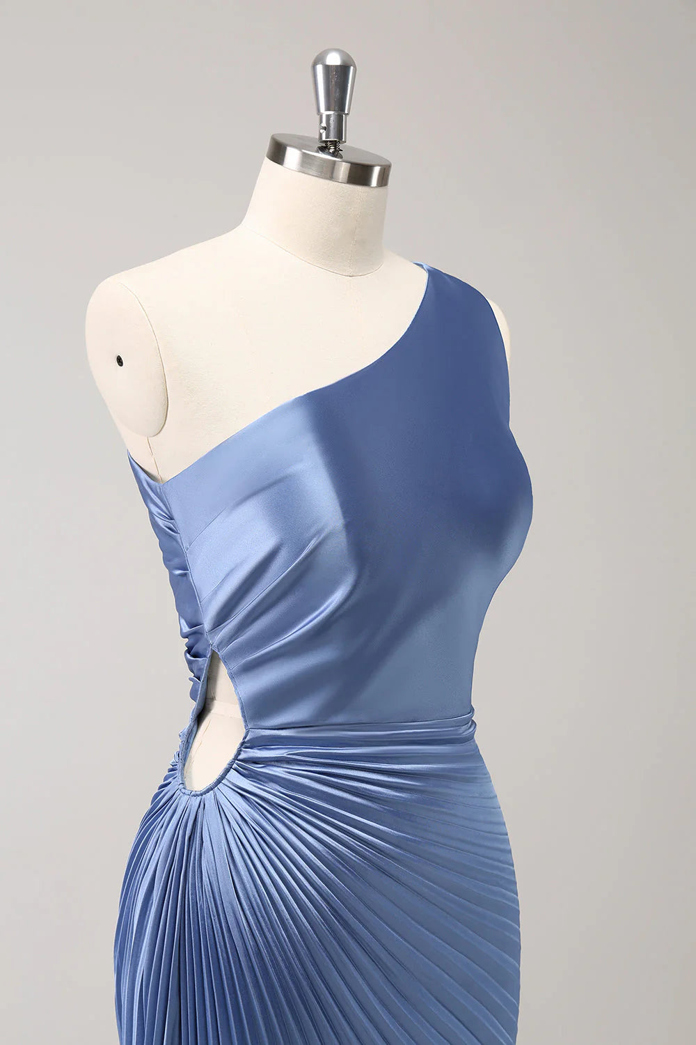 Sheath One Shoulder Satin Keyhole Long Bridsmaid Dress
