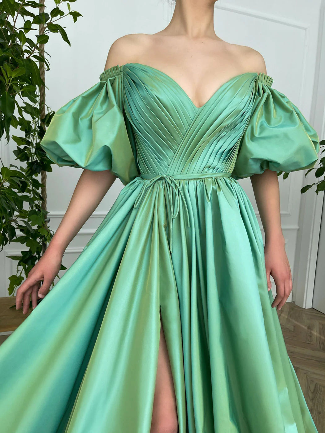 Simple green satin long prom dress green prom dress