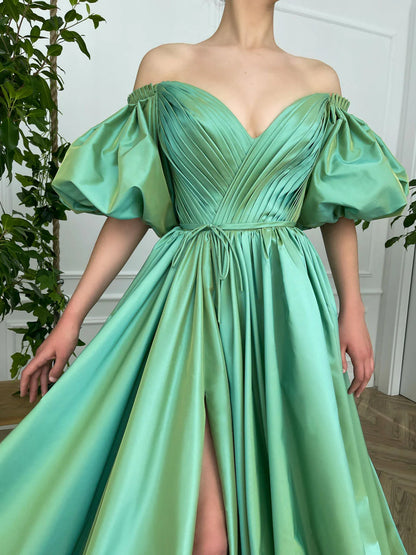 Simple green satin long prom dress green prom dress