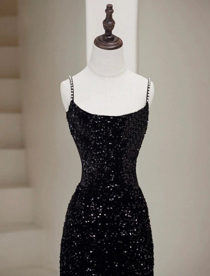 Black Mermaid Sequin Long Evening Dress Black Formal Dress